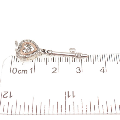 Jane Seymour 925 Sterling Silver 10K Gold Real Diamond Heart Key Charm Pendant