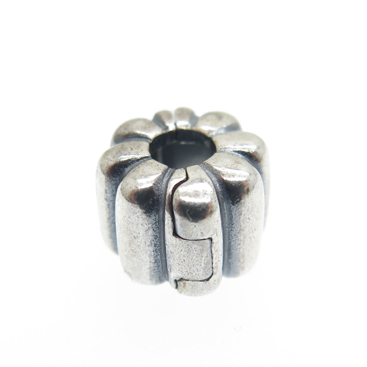 PANDORA 925 Sterling Silver Oxidized Ribbed Clip Charm