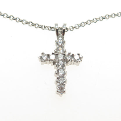 925 Sterling Silver Round-Cut C Z Cross Cable Chain Necklace 16"