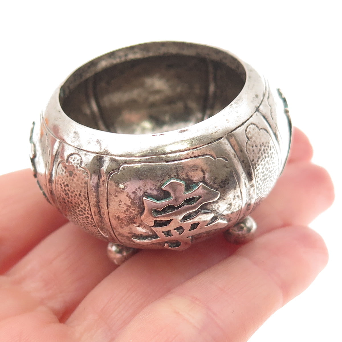 925 Sterling Silver Antique Art Deco Chinese Export Salt Cellar