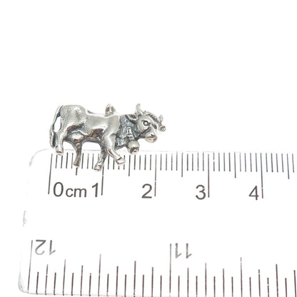 835 Silver Vintage European Cow Oxidized Minimalist 3D Charm Pendant