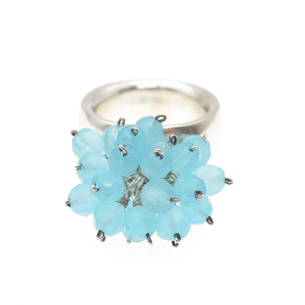 925 Sterling Silver Vintage Real Blue Sky Quartz Dangle Beads Ring Size 5