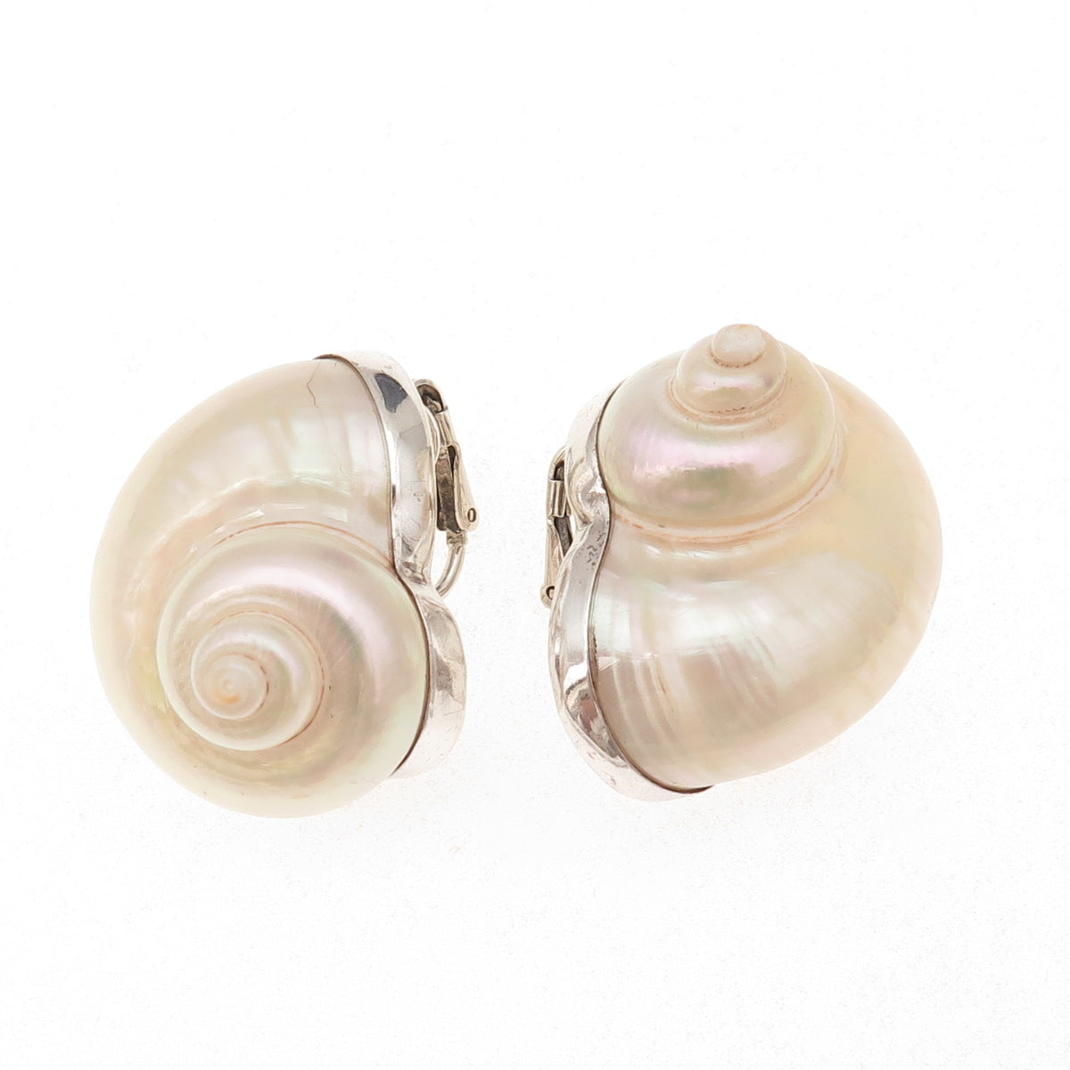 Betsy Fuller Sterling Silver Vintage 1986 Seashell Modernist Clip On Earrings