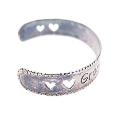 925 Sterling Vintage Grandma Loves Me Oxidized Adjustable Cuff Bracelet 5.75"