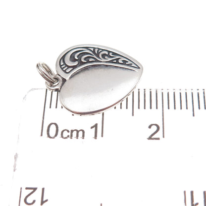 925 Sterling Silver Vintage Floral Scroll Heart Oxidized Charm Pendant