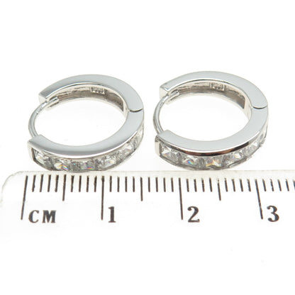 925 Sterling Silver Princess-Cut C Z Hoop Earrings