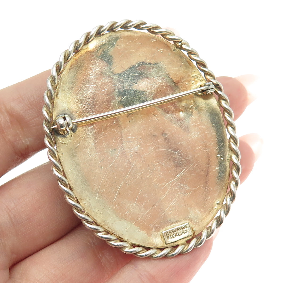 925 Sterling Silver Gold Plated Antique Carved Turquoise Lady Handmade Brooch