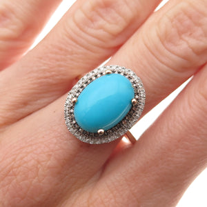 D'Joy 925 Sterling Gold Plated White & Smoky Diamond Turquoise Ring Size 8.25