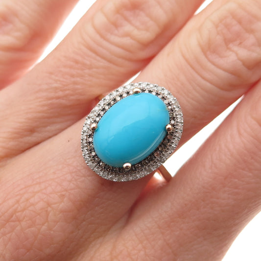 D'Joy 925 Sterling Gold Plated White & Smoky Diamond Turquoise Ring Size 8.25