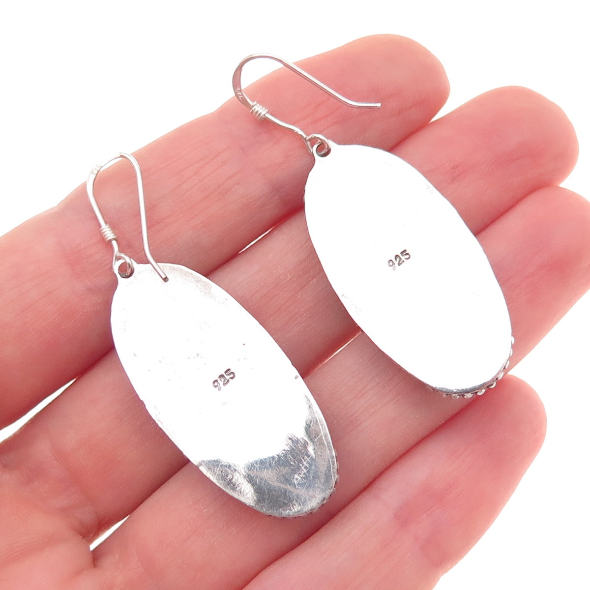 925 Sterling Silver Vintage Real Red Jasper Floral Oxidized Dangle Earrings