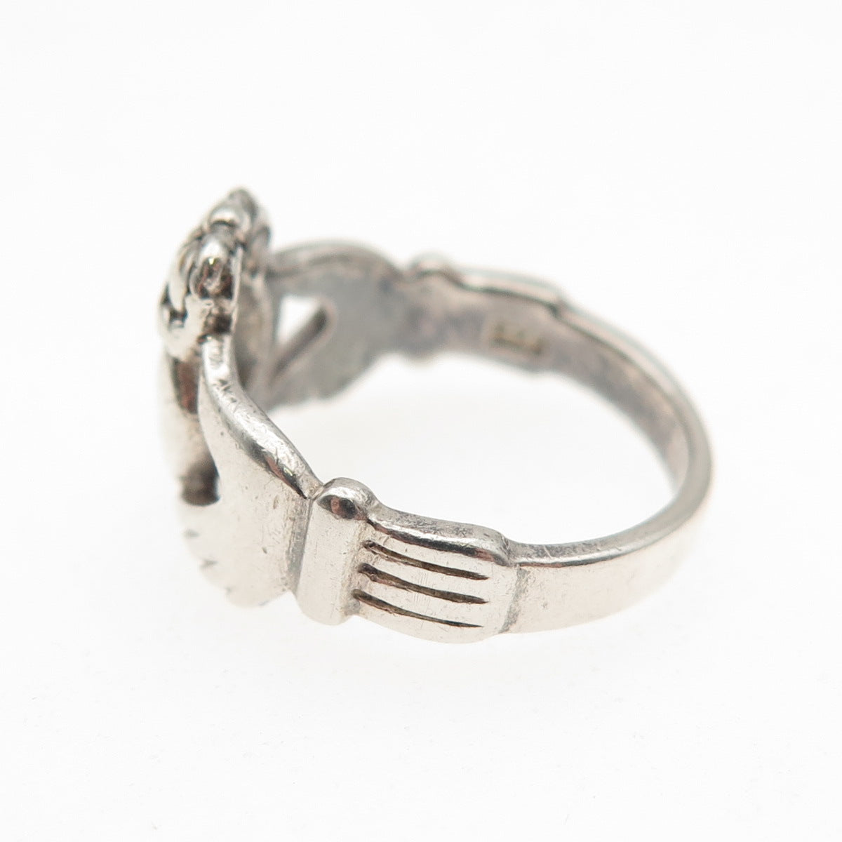 PSCL Peter Stone 925 Sterling Silver Vintage Irish Claddagh Oxidized Ring Size 4