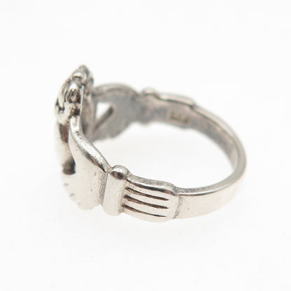 PSCL Peter Stone 925 Sterling Silver Vintage Irish Claddagh Oxidized Ring Size 4