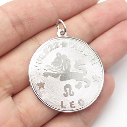 ELCO 925 Sterling Silver Vintage Leo Zodiac Sign Round Medal Pendant