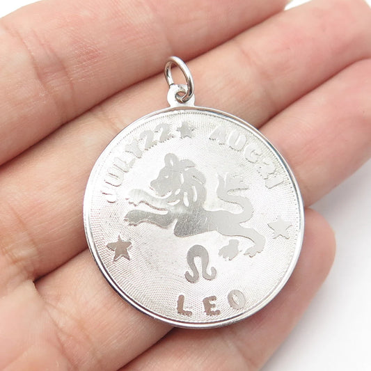 ELCO 925 Sterling Silver Vintage Leo Zodiac Sign Round Medal Pendant