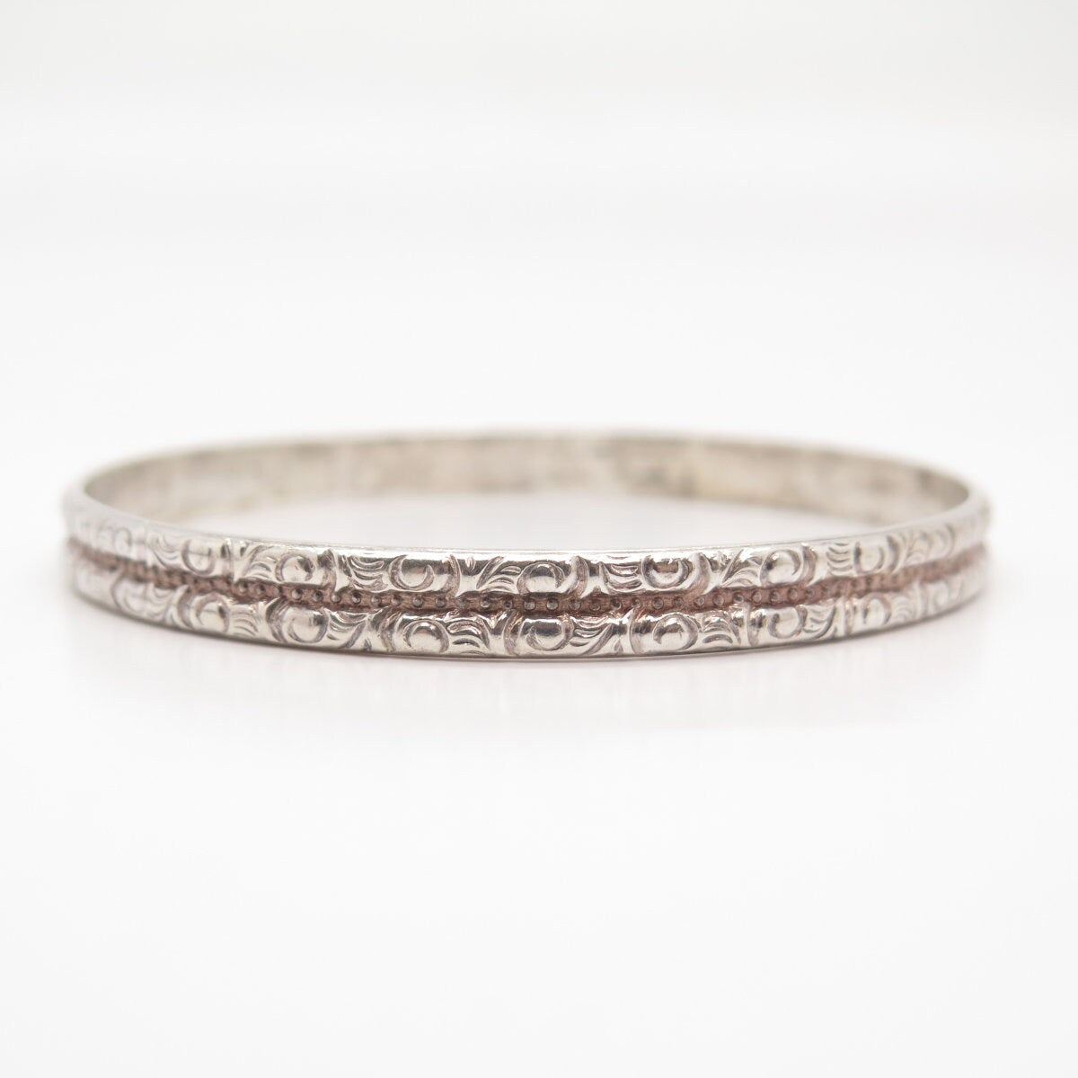 925 Sterling Silver Vintage Ornate Bangle Bracelet 8.25"