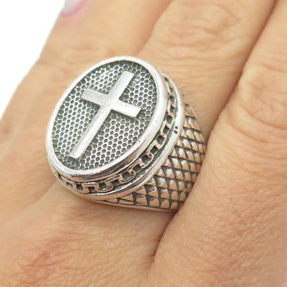 950 Silver Vintage Cross Religious Ring Size 9.5