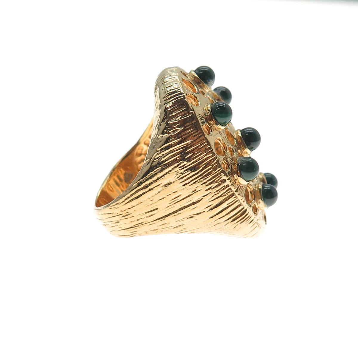 925 Sterling Silver Gold Plated Vintage Real Malachite Modernist Ring Size 8