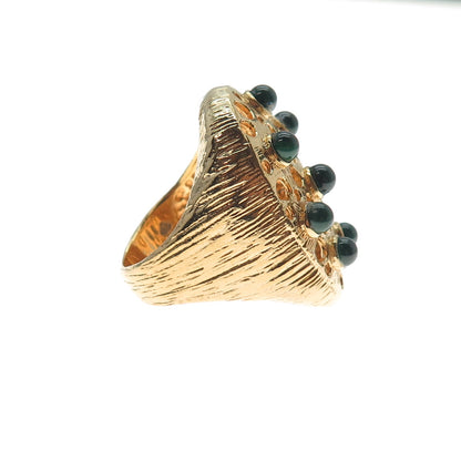 925 Sterling Silver Gold Plated Vintage Real Malachite Modernist Ring Size 8