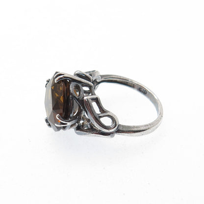 CLYDE DUNEIER CID Sterling Silver Vintage Smoky Citrine Modernist Ring Size 4.75