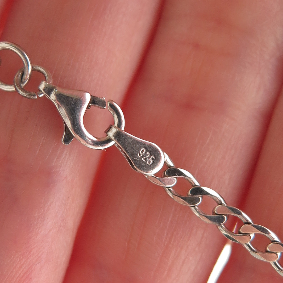 925 Sterling Silver Vintage Italy Heart Curb Link ID Bracelet 5.75"