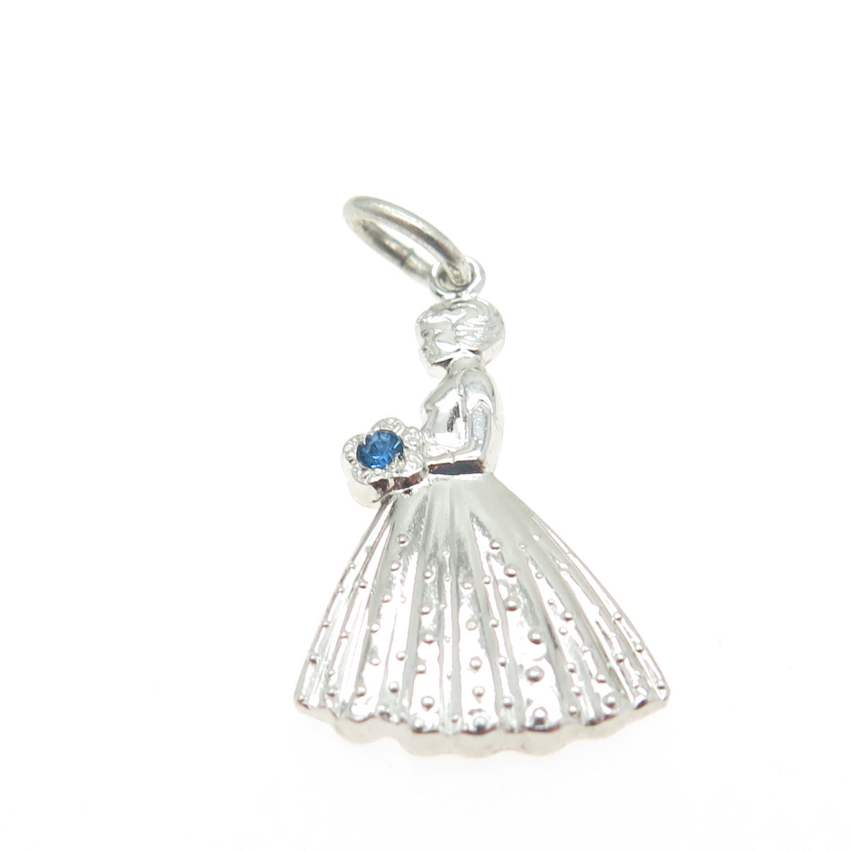 925 Sterling Silver Vintage Blue Rhinestone Bride Wedding Pendant