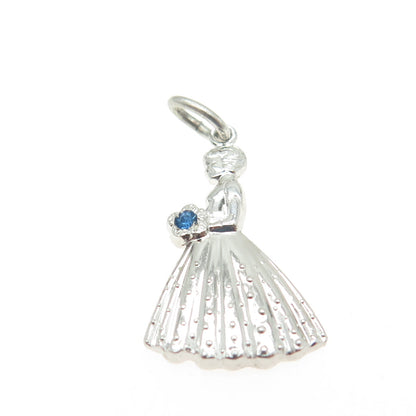 925 Sterling Silver Vintage Blue Rhinestone Bride Wedding Pendant