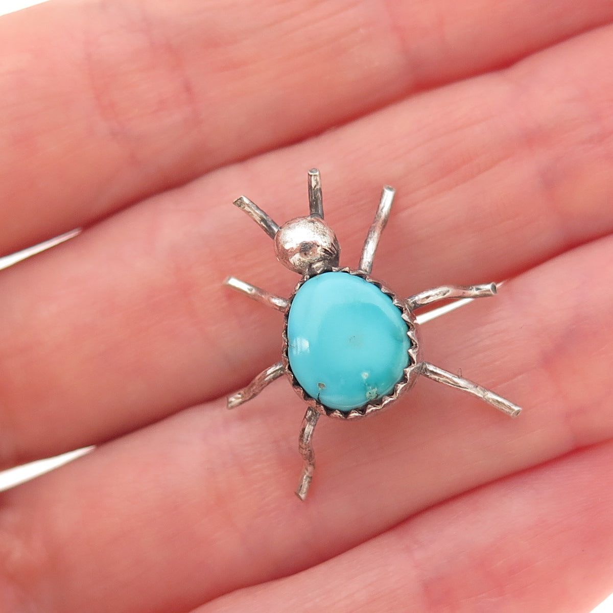 Old Pawn 925 Sterling Silver Vintage Southwestern Turquoise Spider Lapel Pin