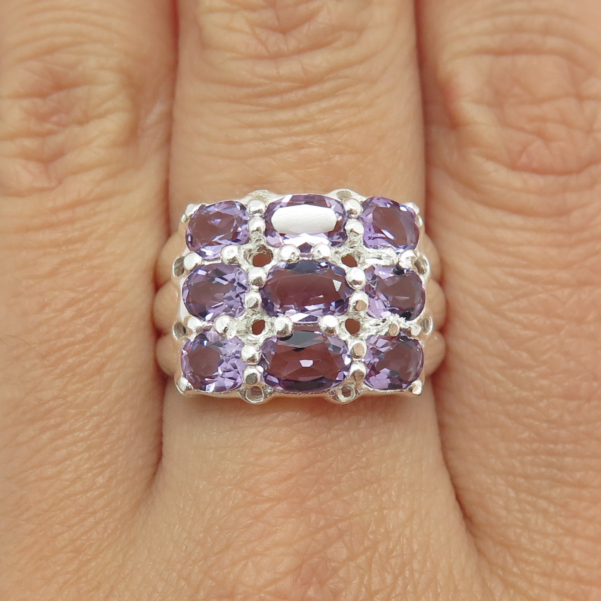 925 Sterling Silver Real Amethyst Gemstone Minimalist Ring Size 9