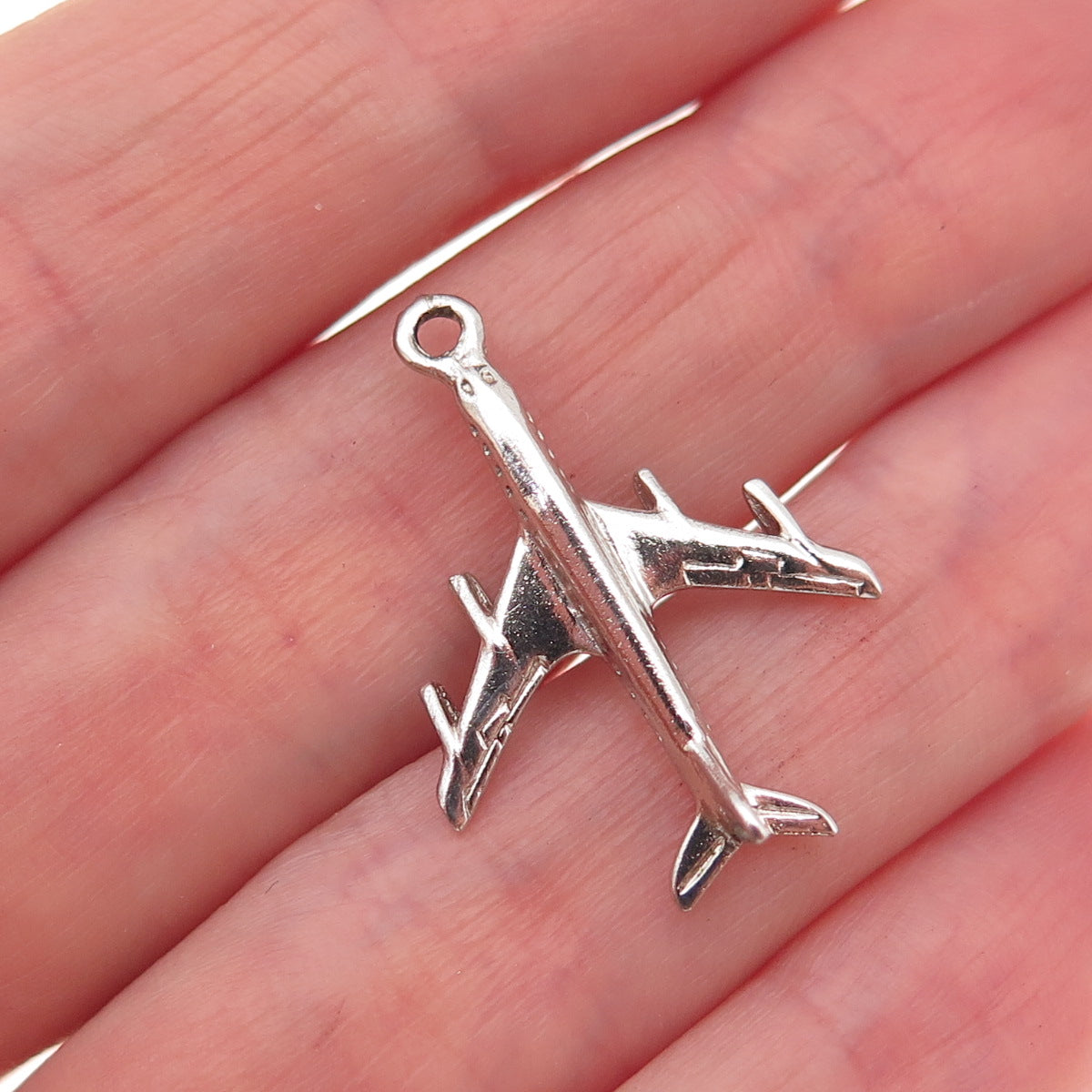 Wells 925 Sterling Silver Vintage Airplane 3D Charm Pendant