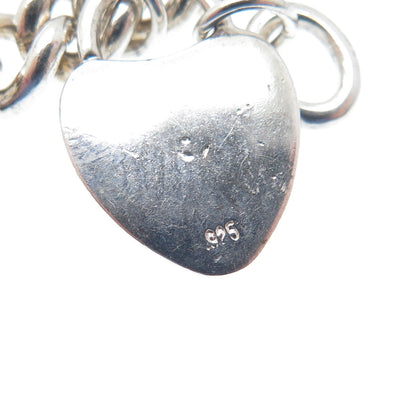 925 Sterling Vintage C Z Clover Horseshoe Heart Key Padlock Shield Bracelet 7"