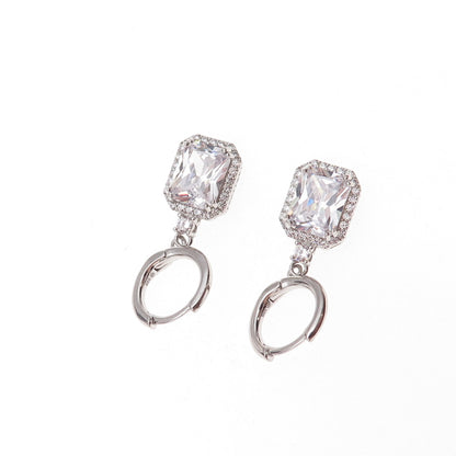 925 Sterling Silver Radiant & Round-Cut C Z Dangle Earrings