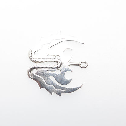 925 Sterling Silver Vintage Flame Anchor Biker Charm Pendant