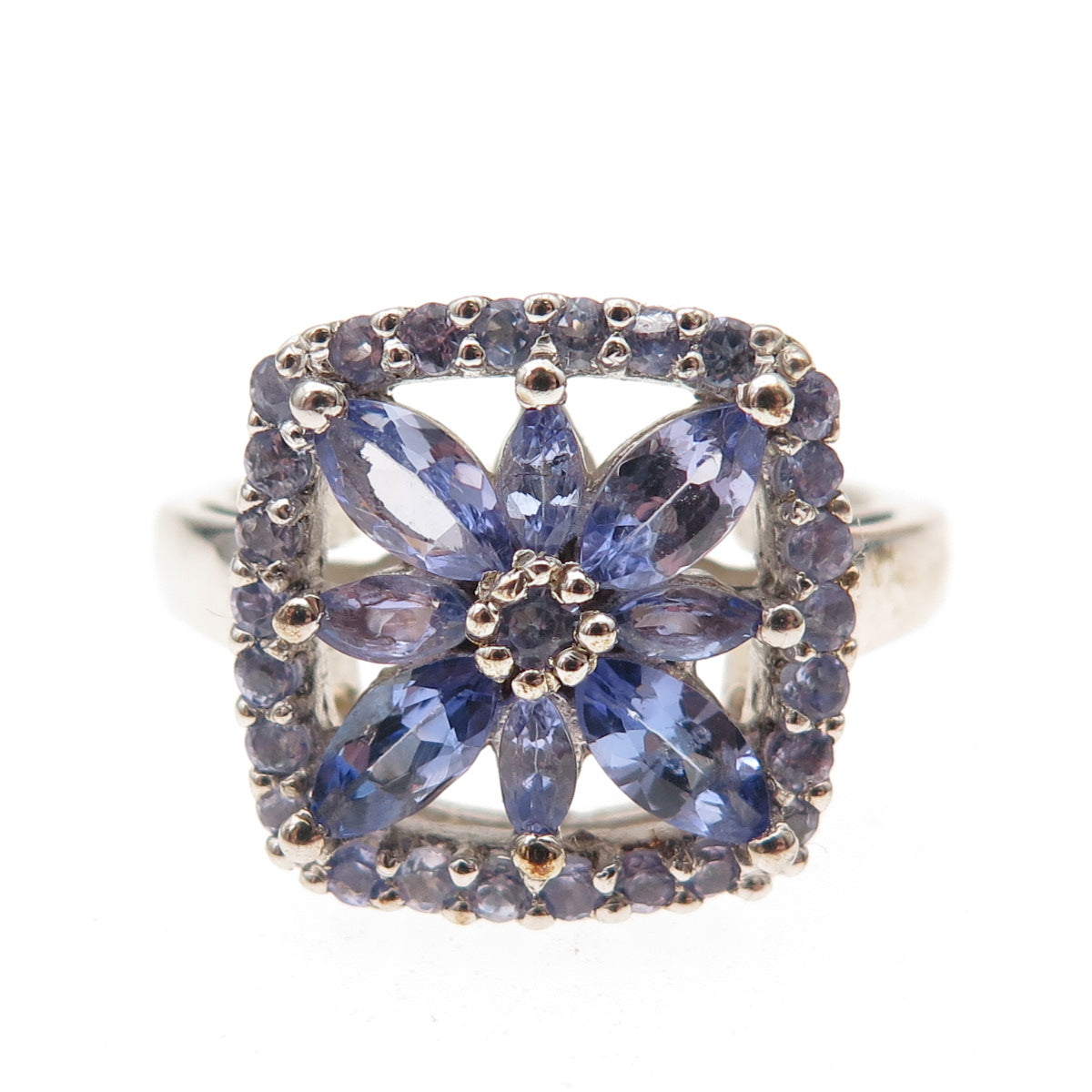 Chuck Clemency 925 Sterling Silver Real Tanzanite Floral Ring Size 8