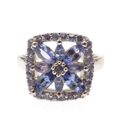 Chuck Clemency 925 Sterling Silver Real Tanzanite Floral Ring Size 8