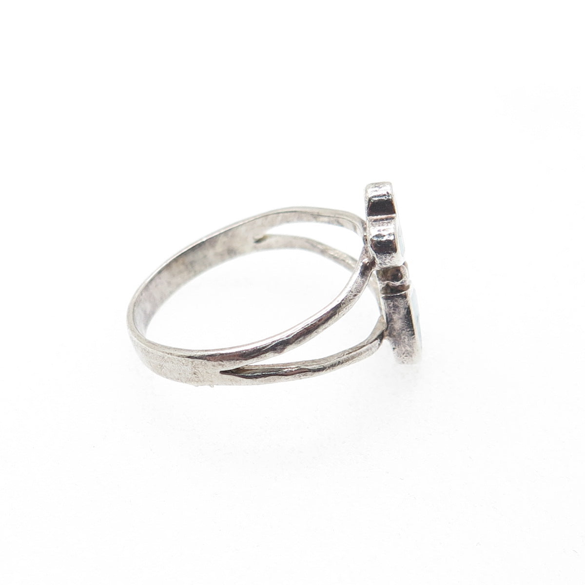 Old Pawn 925 Sterling Silver Vintage Turquoise Inlay Couple Heart Ring Size 6