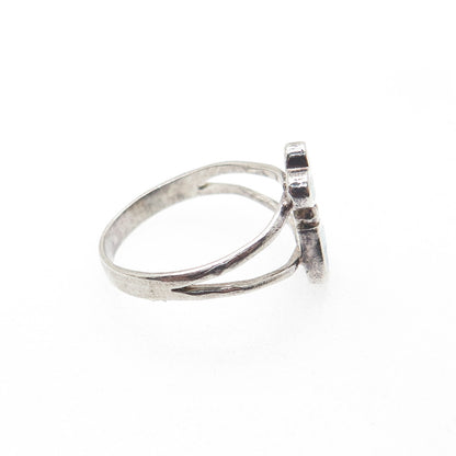 Old Pawn 925 Sterling Silver Vintage Turquoise Inlay Couple Heart Ring Size 6