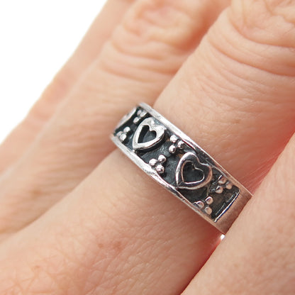 925 Sterling Silver Vintage Heart Oxidized Band Ring Size 7