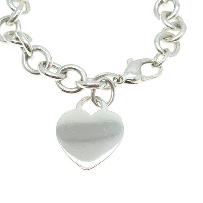 TIFFANY & CO. 925 Sterling Silver Vintage Engravable Heart Tag Rolo Bracelet 7"