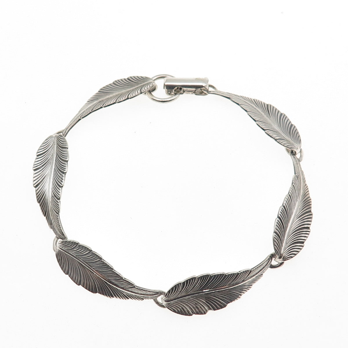 JEWELART 925 Sterling Silver Antique Art Deco Feather Link Oxidized Bracelet 7"