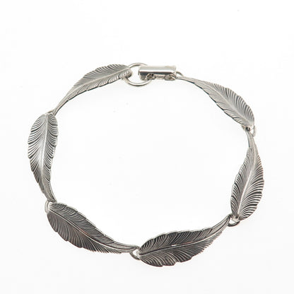 JEWELART 925 Sterling Silver Antique Art Deco Feather Link Oxidized Bracelet 7"