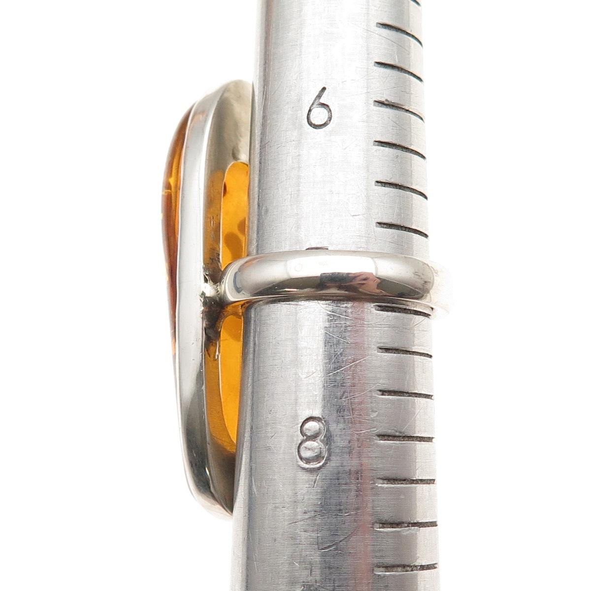 925 Sterling Silver Vintage Real Amber Modernist Statement Ring Size 7.25
