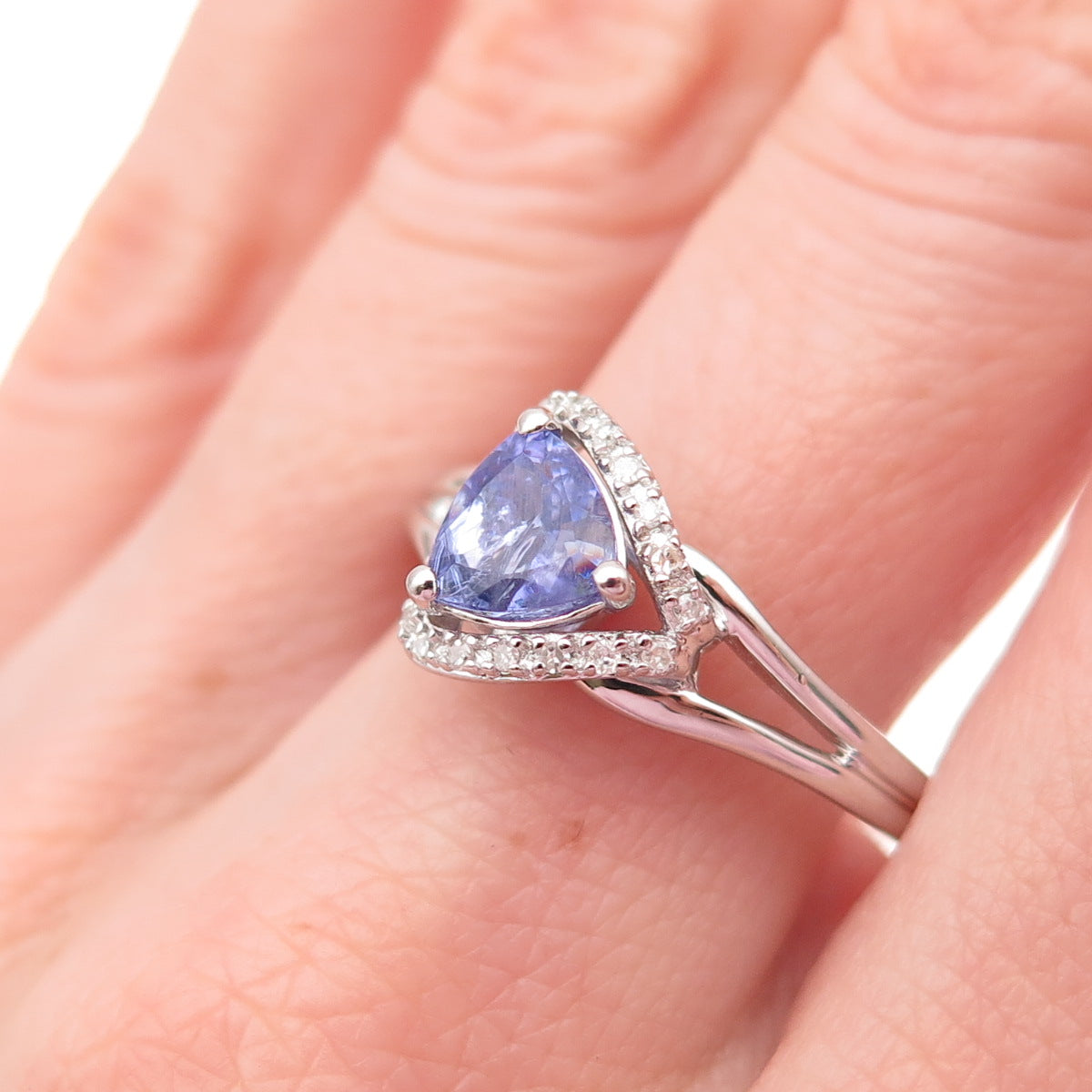 J. Stella 925 Sterling Silver Real Diamond & Tanzanite Ring Size 10