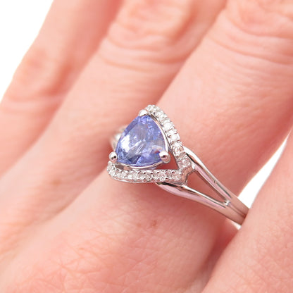 J. Stella 925 Sterling Silver Real Diamond & Tanzanite Ring Size 10