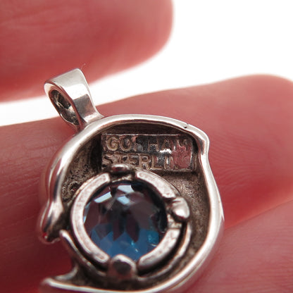 Gorham 925 Sterling Vintage Real Diamond Swiss Blue Topaz Dolphin Mini Pendant