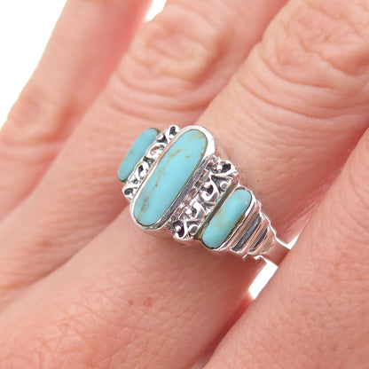 925 Sterling Silver Vintage Real Turquoise Oxidized Ring Size 6.75