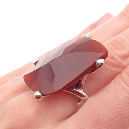 Chapal Zenray Sterling Silver Vintage Real Carnelian Modernist Ring Size 10.25