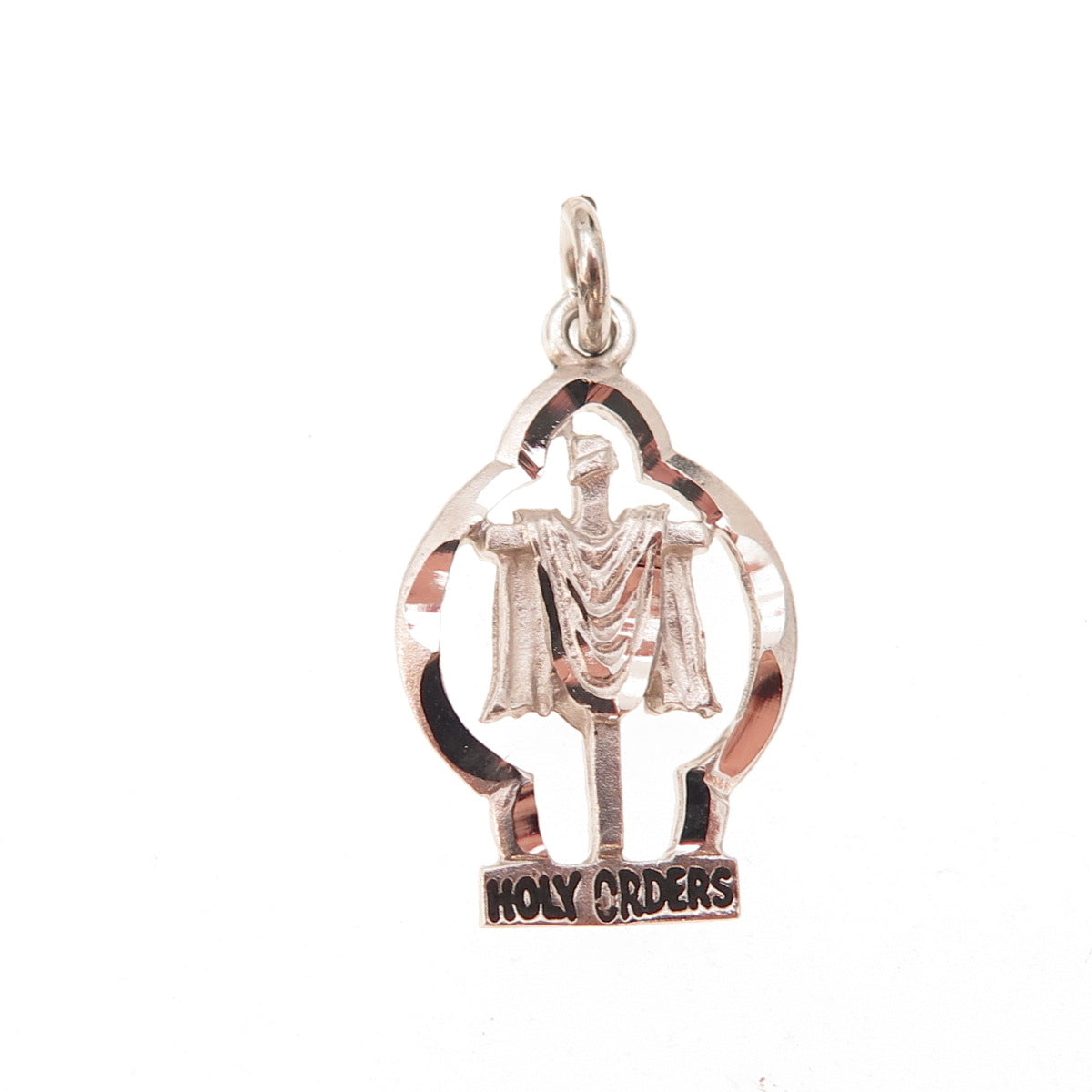 925 Sterling Silver Vintage Holy Orders Cross Oxidized Charm Pendant