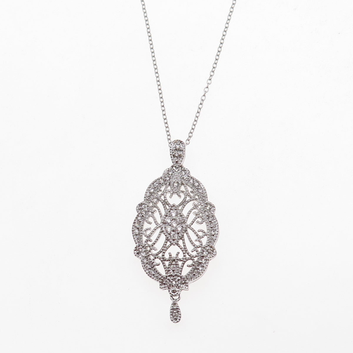 925 Sterling Silver Round-Cut C Z Cable Chain Necklace 18"