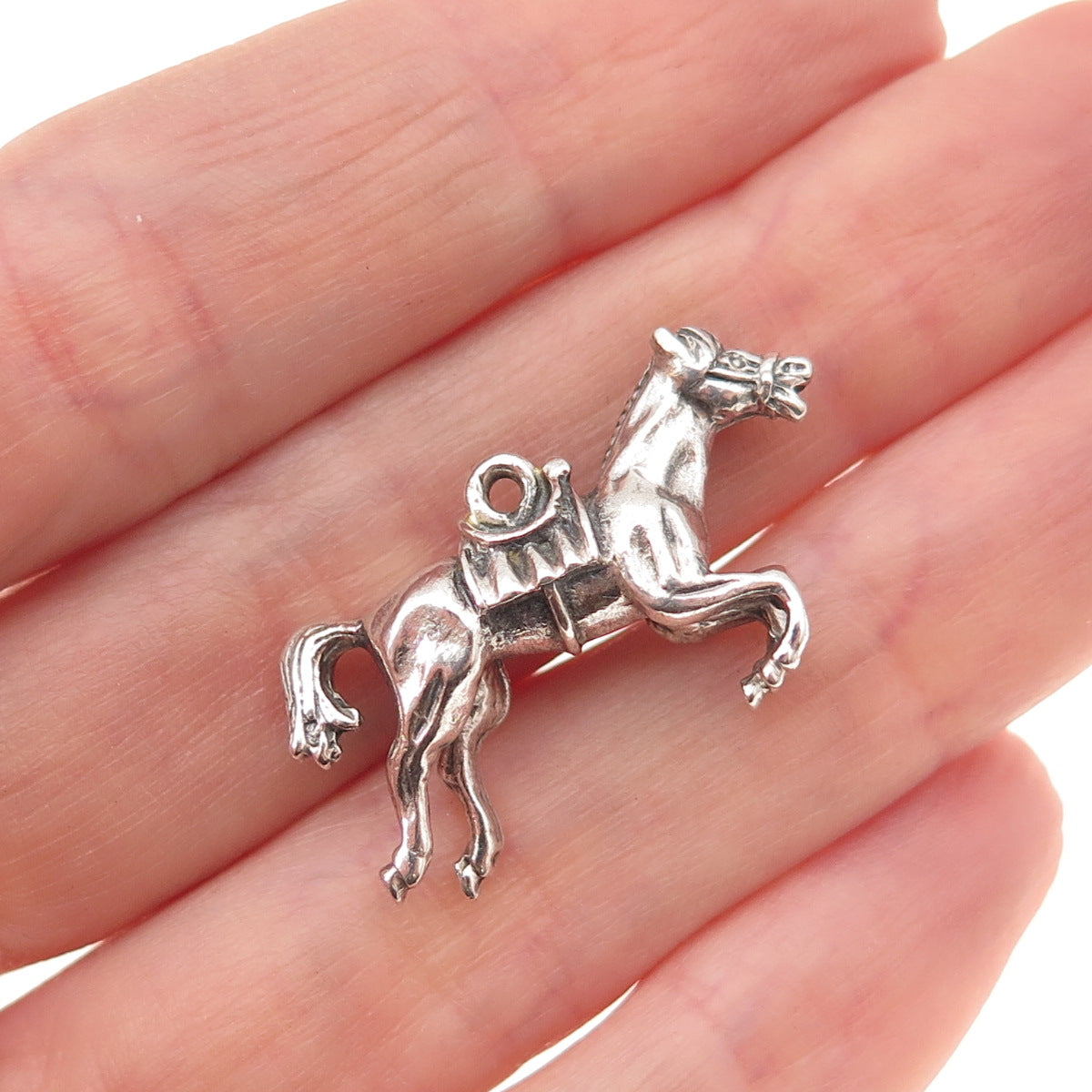 925 Sterling Silver Antique Art Deco Horse Oxidized Charm Pendant