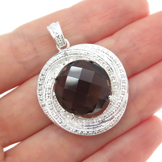 ROSS SIMONS 925 Sterling Silver Real Diamond & Smoky Quartz Trinity Pendant